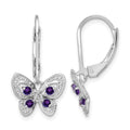 Sterling Silver Rhodium-plated Amethyst and Diamond Butterfly Earrings