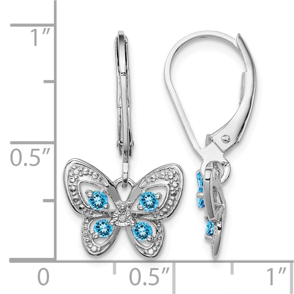 Sterling Silver Rhodium-plated Blue Topaz and Diamond Earrings