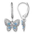 Sterling Silver Rhodium-plated Blue Topaz and Diamond Earrings