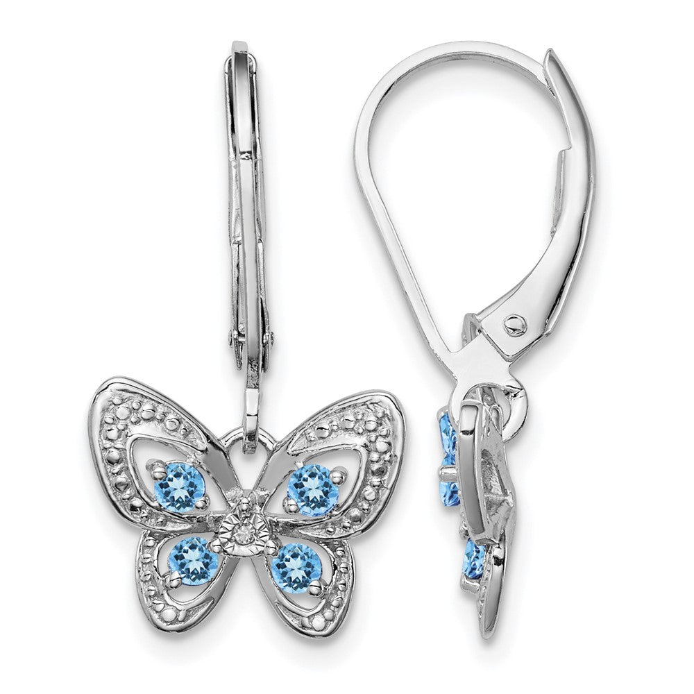 Sterling Silver Rhodium-plated Blue Topaz and Diamond Earrings
