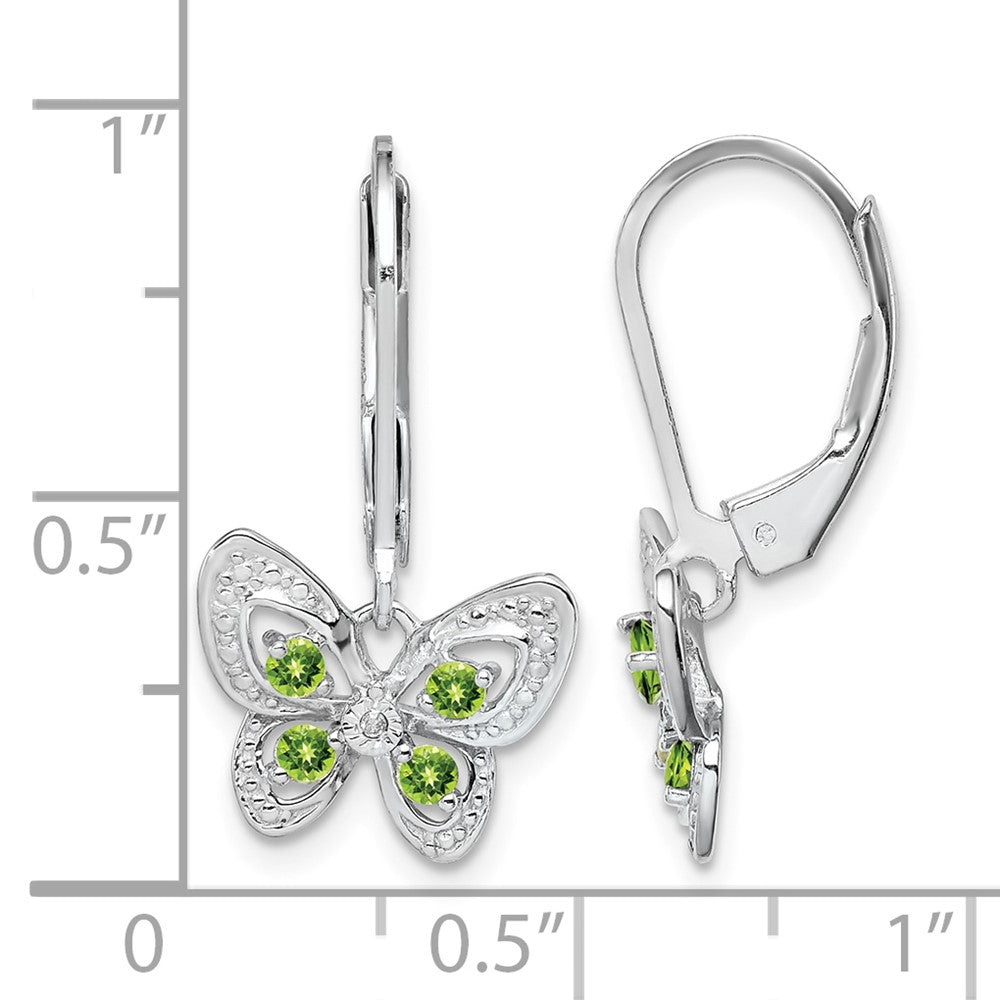 Sterling Silver Rhodium-plated Peridot and Diamond Earrings