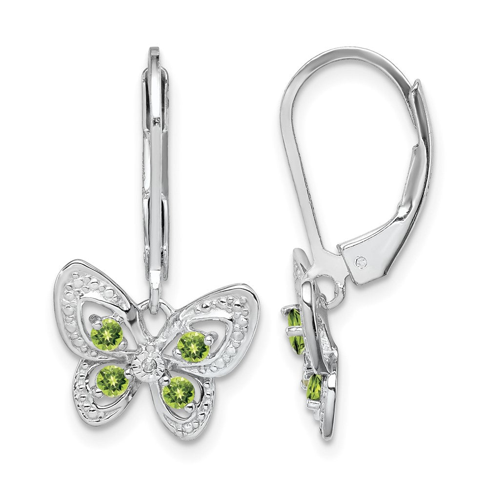 Sterling Silver Rhodium-plated Peridot and Diamond Earrings