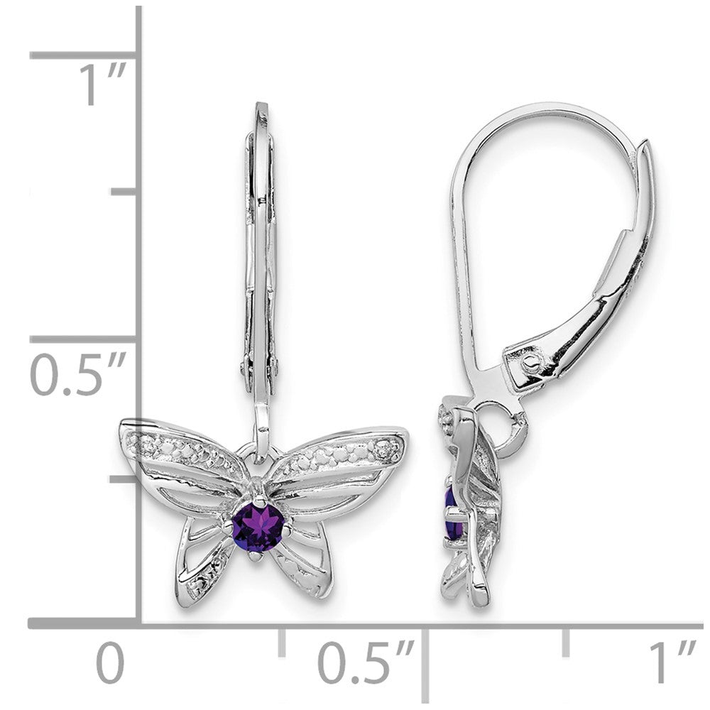 Sterling Silver Rhodium-plated Amethyst and Diamond Butterfly Earrings