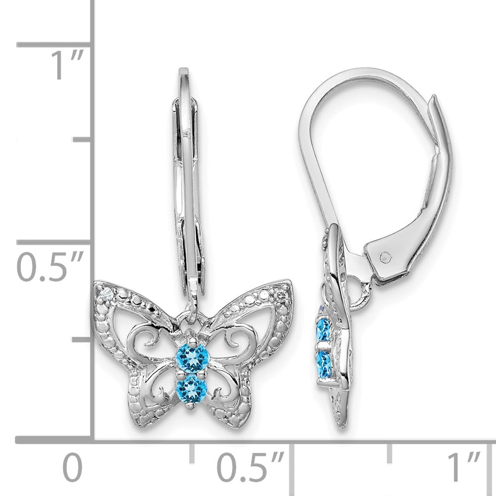 Sterling Silver Rhodium-plated Blue Topaz and Diamond Earrings