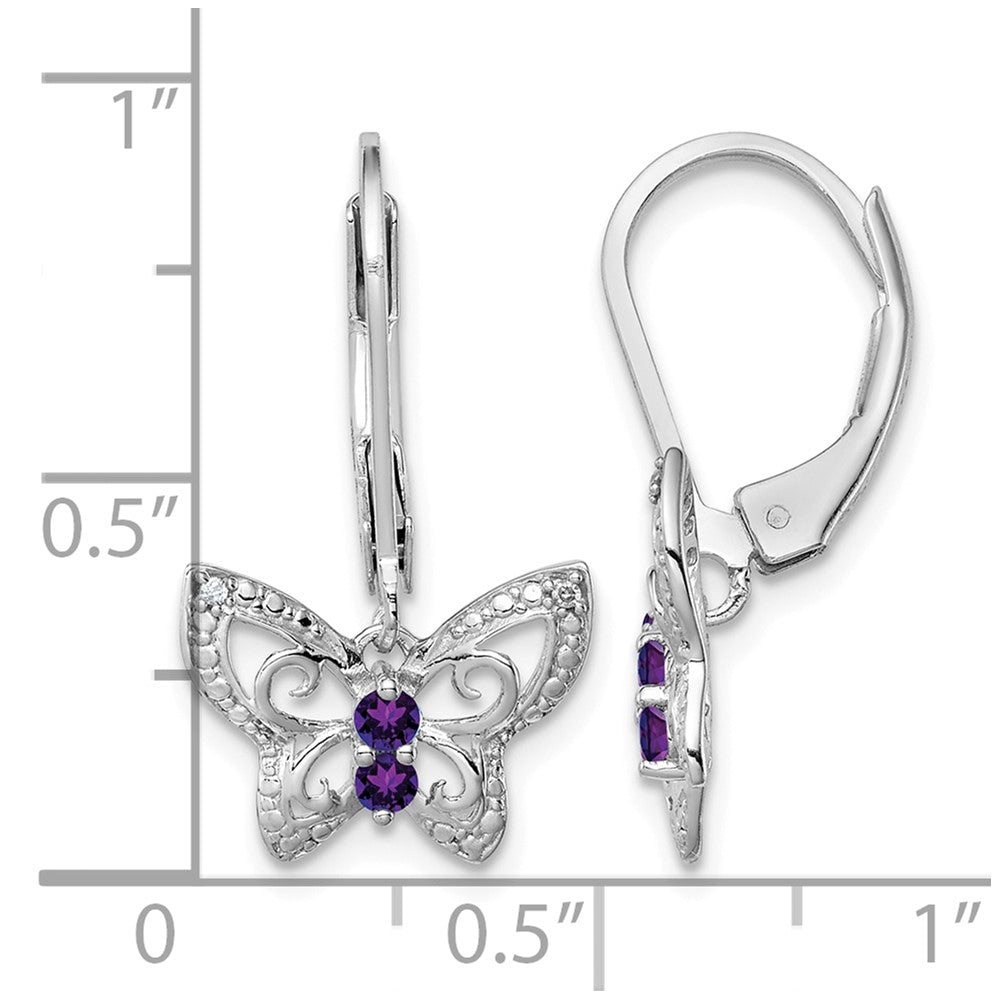 Sterling Silver Rhodium-plated Amethyst and Diamond Butterfly Earrings