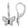 Sterling Silver Rhodium-plated Amethyst and Diamond Butterfly Earrings