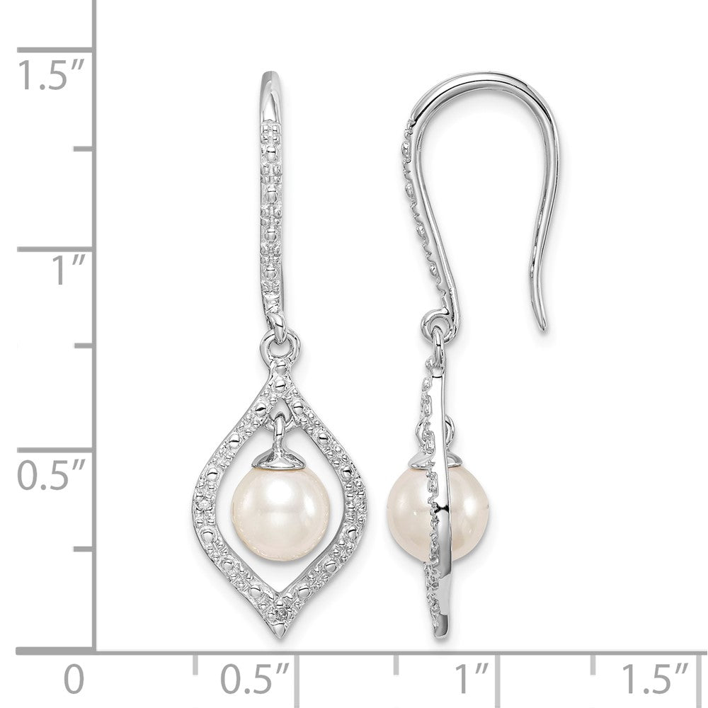 Sterling Silver Rhodium Plated Diamond and FW Cultured Pearl Ear