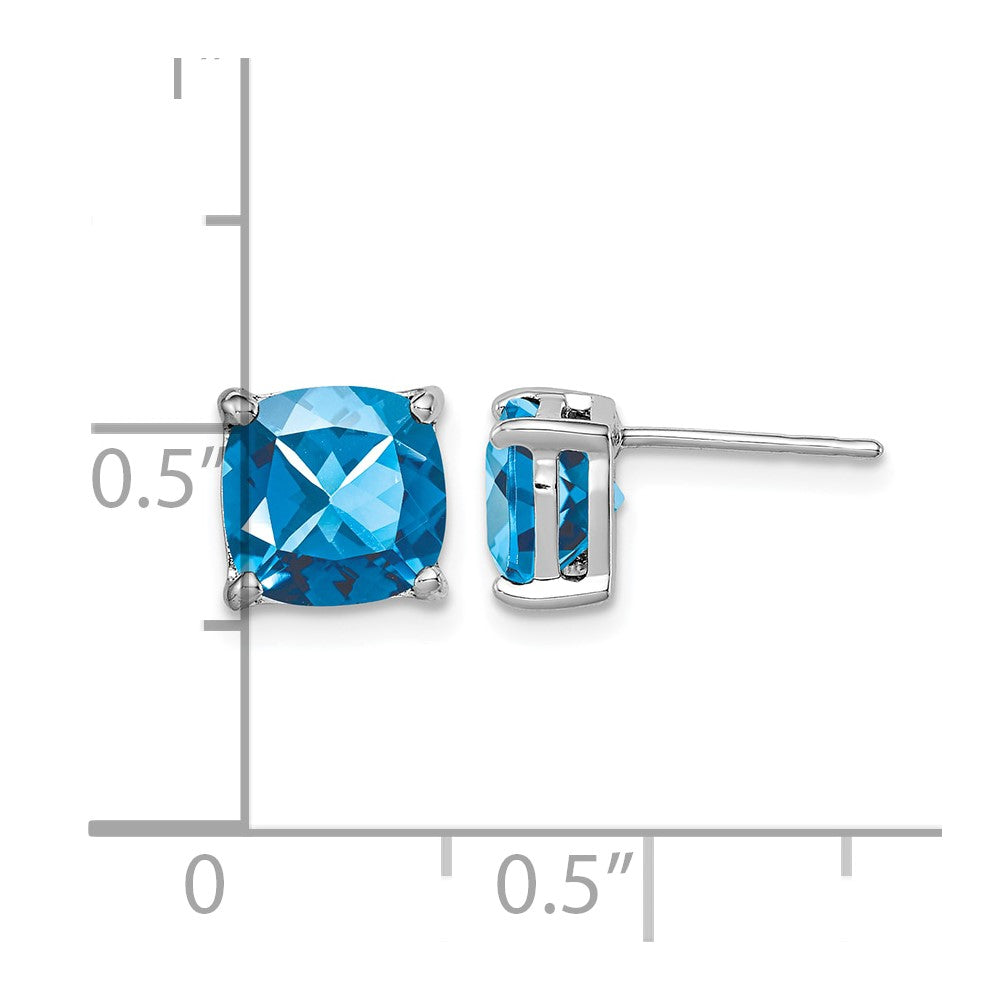 Sterling Silver Rhodium Plated London Blue Topaz Post Earrings
