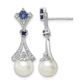 Sterling Silver Rhod Plated Dia. FW Cultured Pearl/Cr. Sapphire Ear