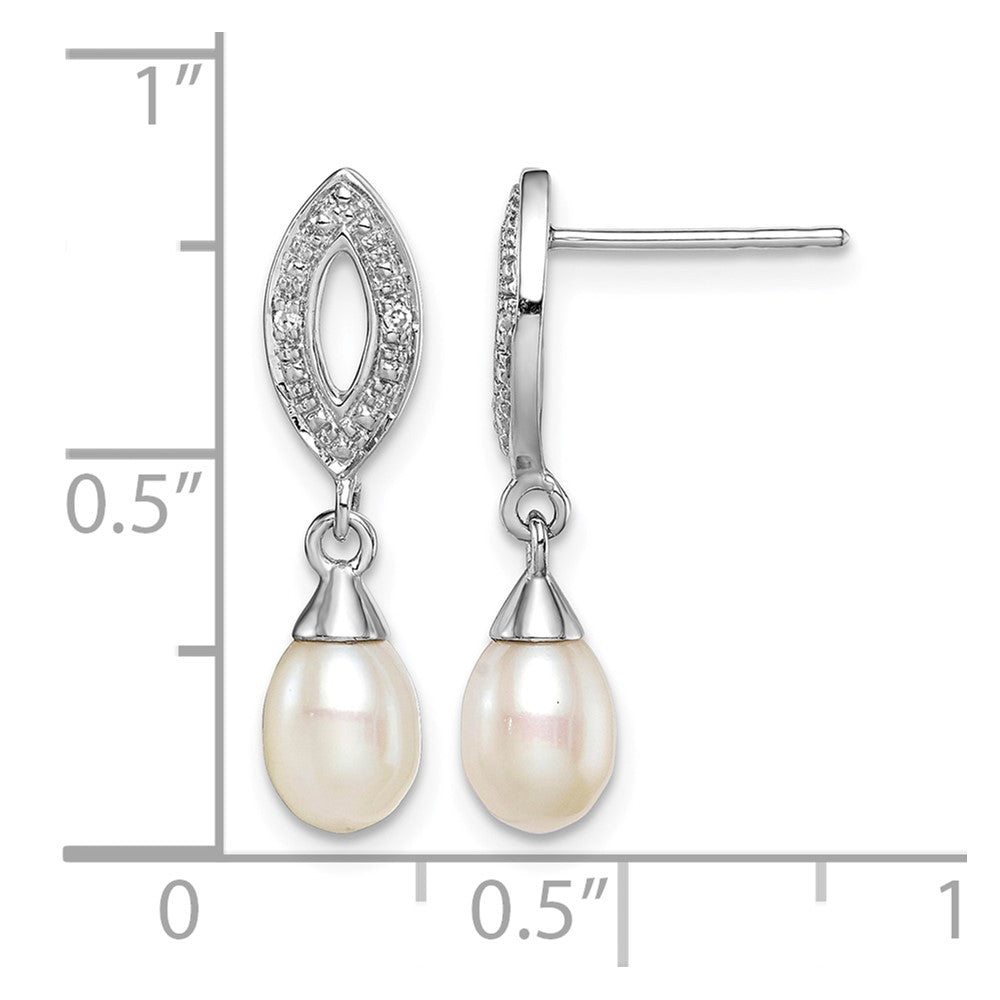 Sterling Silver Rhod Plated Diamond and FW Cultured Pearl Post Ear