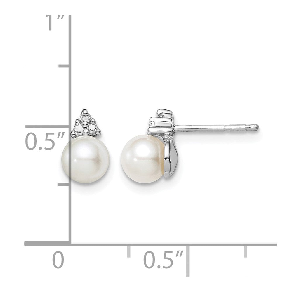 Sterling Silver Rhod Plated Diamond and FW Cultured Pearl Post Ear