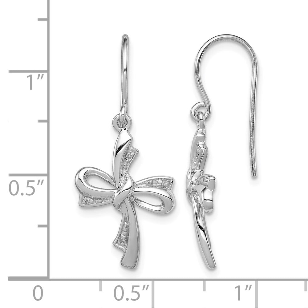 Sterling Silver Rhodium Plated Diamond Cross Dangle Earrings