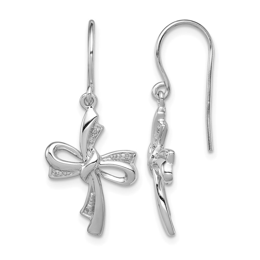 Sterling Silver Rhodium Plated Diamond Cross Dangle Earrings