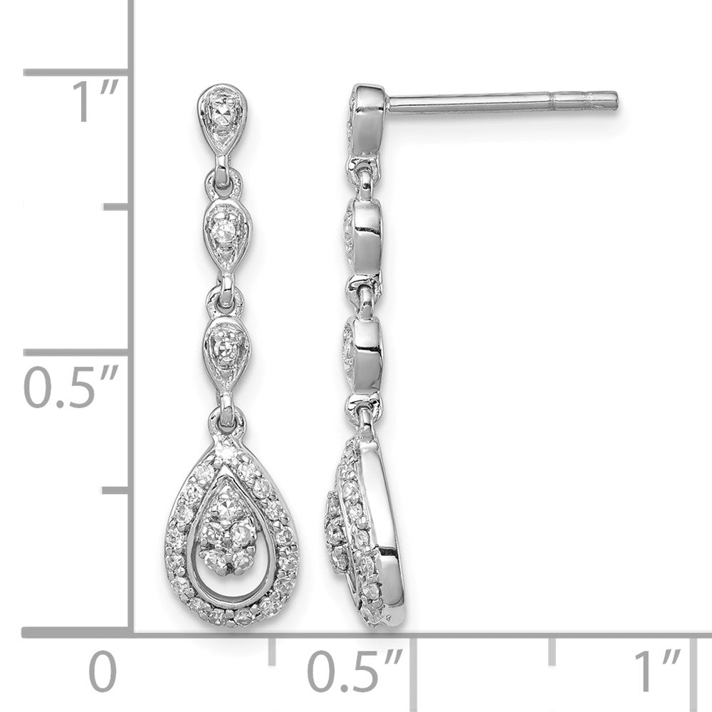 Sterling Silver Rhodium & Diam. Teardrop Post Dangle Earrings
