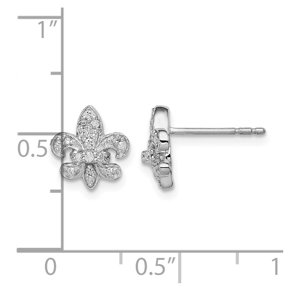 Sterling Silver Rhodium 0.16ct Diam. Fleur de Lis Post Earrings