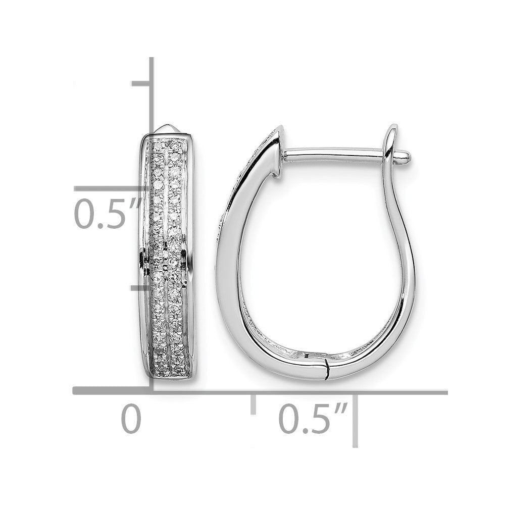 Sterling Silver Rhodium Diam. Oval Hinged Hoop Earrings