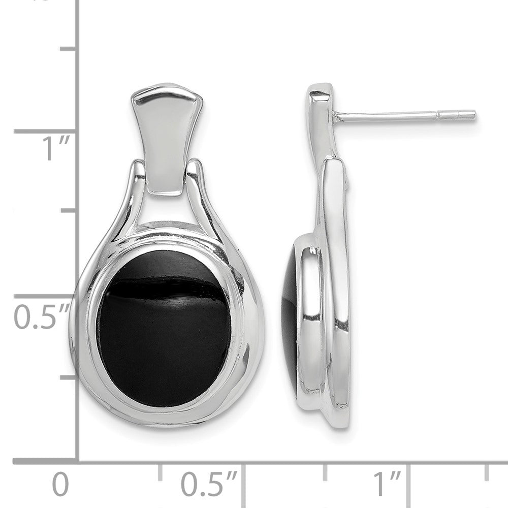 Sterling Silver Rhodium-plated Polished Oval Onyx Post Dangle Earrings
