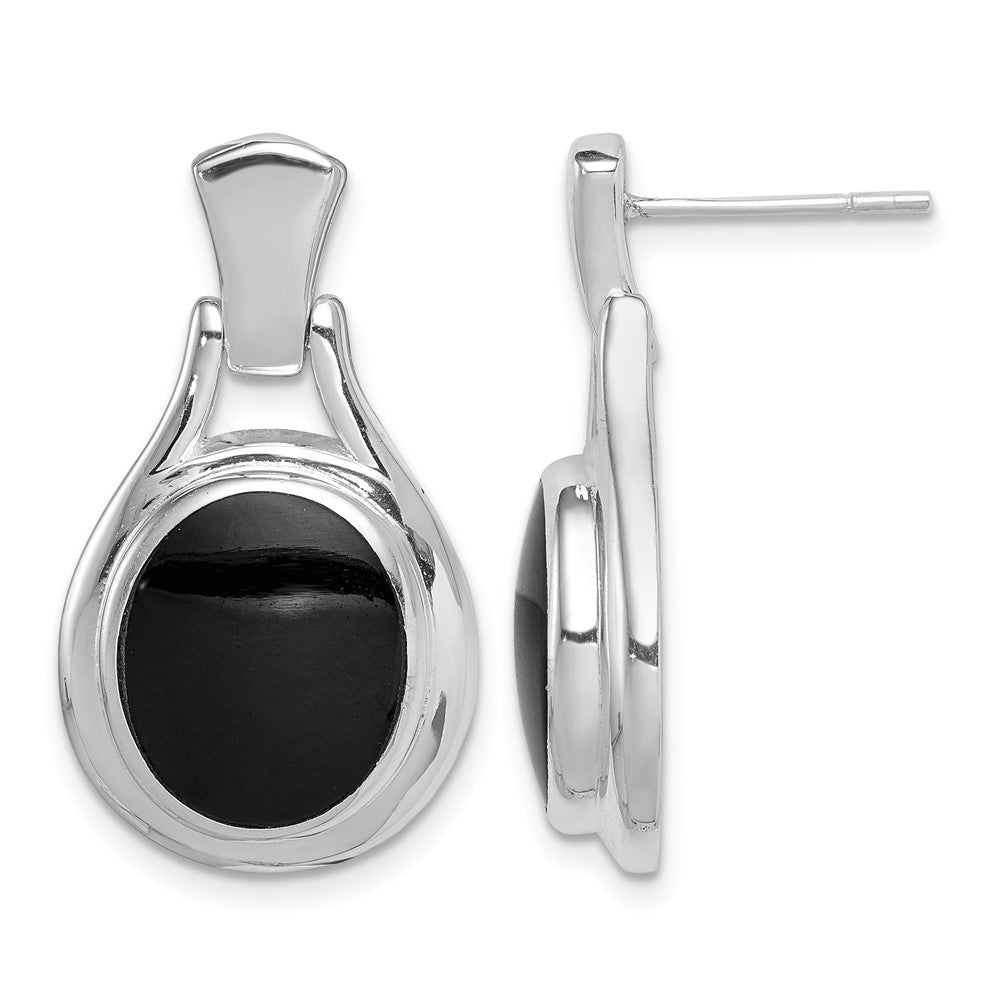 Sterling Silver Rhodium-plated Polished Oval Onyx Post Dangle Earrings