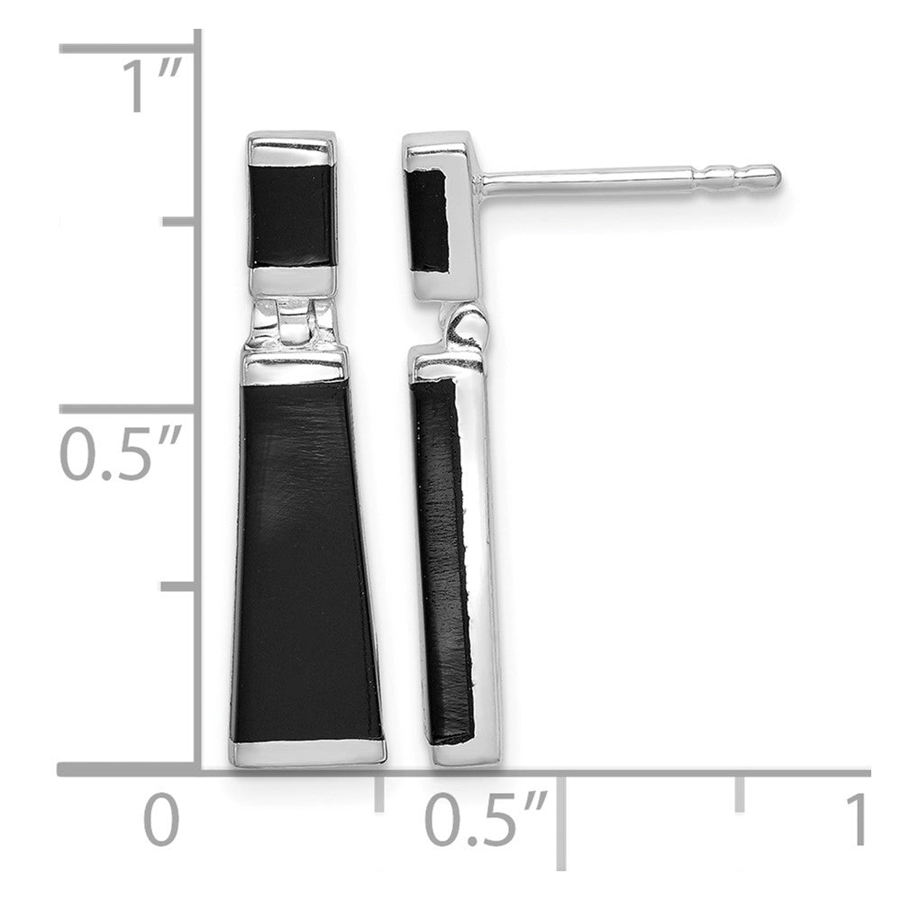 Sterling Silver Rhodium-plated Polished Tapered Onyx Post Drop Earrings