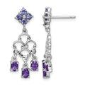 Sterling Silver RH Plated Amethyst Iolite and Diamond Dangle Earrings