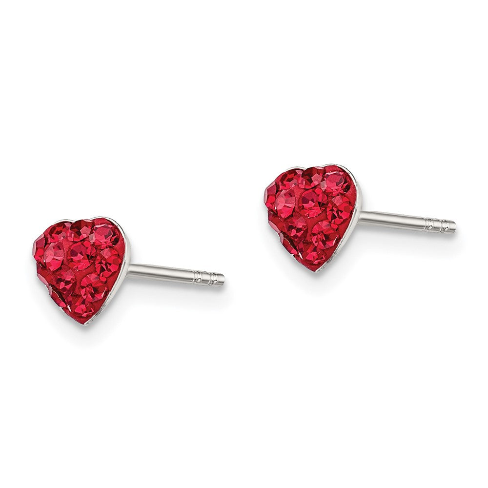 Sterling Silver Rhod-plated Red Preciosa Crystal Heart Post Stud Earrings
