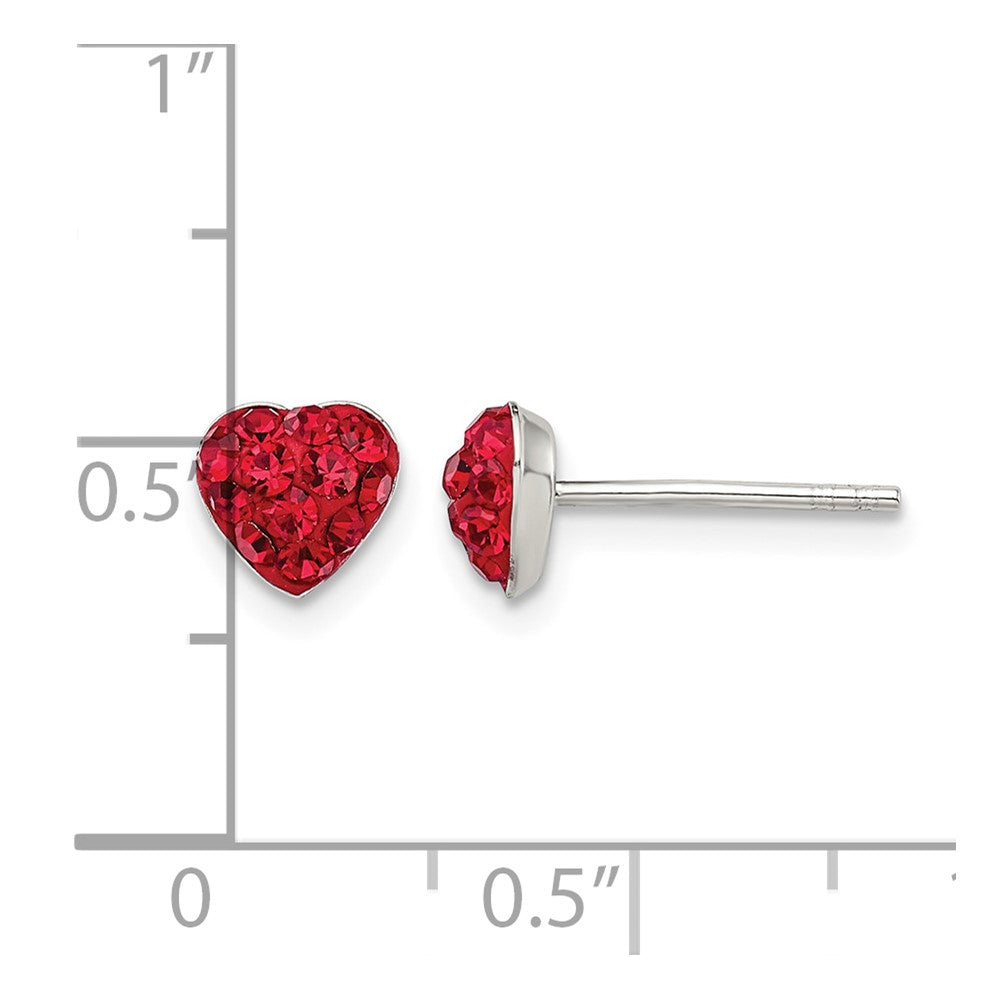 Sterling Silver Rhod-plated Red Preciosa Crystal Heart Post Stud Earrings