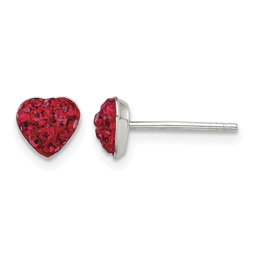 Sterling Silver Rhod-plated Red Preciosa Crystal Heart Post Stud Earrings