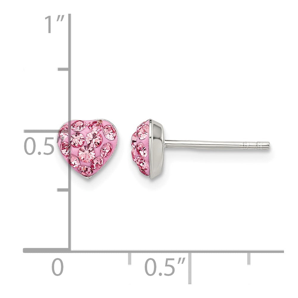 Sterling Silver Rhod-plated Pink Preciosa Crystal Heart Post Stud Earrings