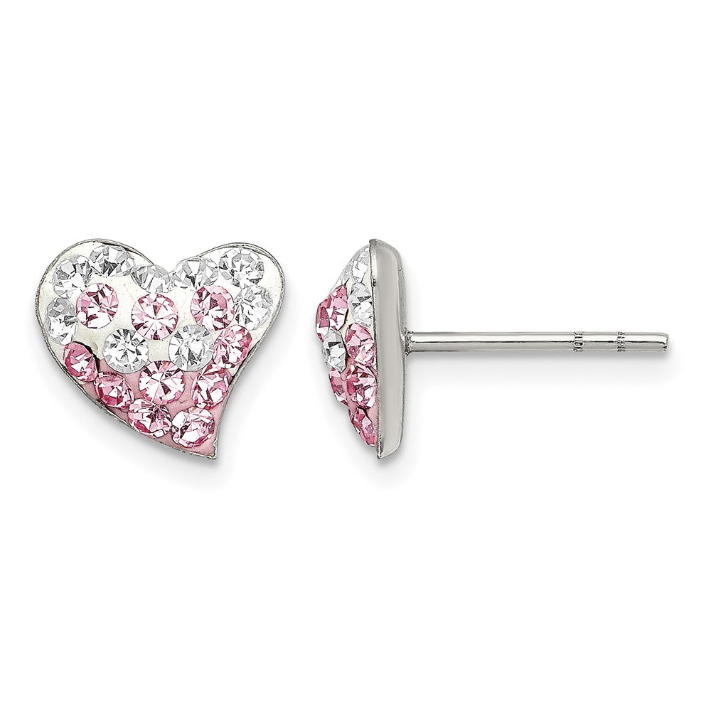 Sterling Silver Rhod-pltd Pink/White Preciosa Crystal Heart Post Earrings