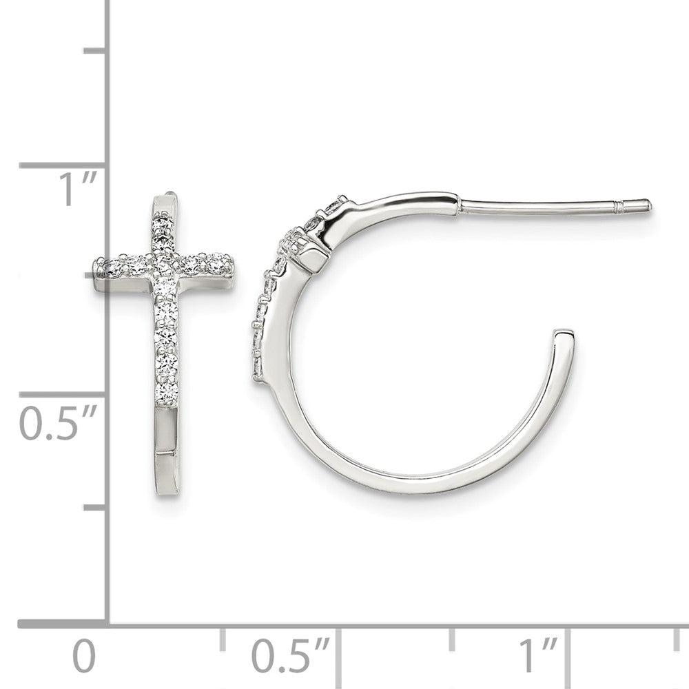 Sterling Silver Rhodium-plated CZ Cross Hoop Earrings