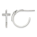 Sterling Silver Rhodium-plated CZ Cross Hoop Earrings