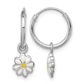 Sterling Silver RH-plated Enameled Daisy Round Hoop Earrings