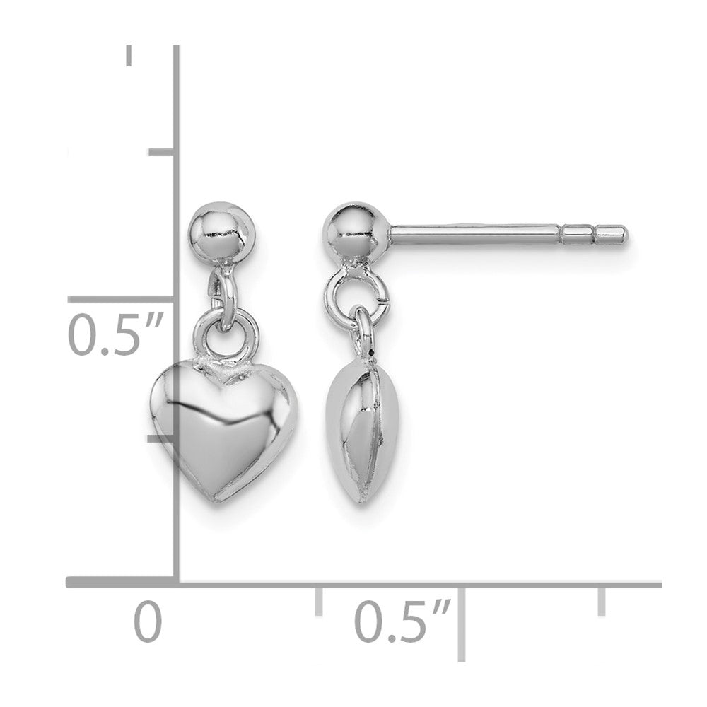 Sterling Silver Rhodium-plated Polished Heart Post Dangle Earrings