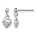 Sterling Silver Rhodium-plated Polished Heart Post Dangle Earrings