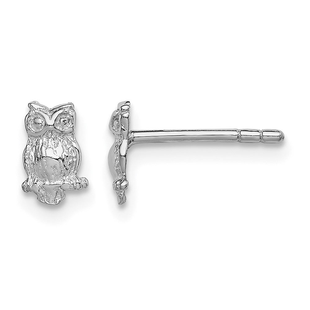 Sterling Silver Rhodium-plated Polished & Textured Owl Petite Post Earrings