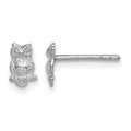 Sterling Silver Rhodium-plated Polished & Textured Owl Petite Post Earrings