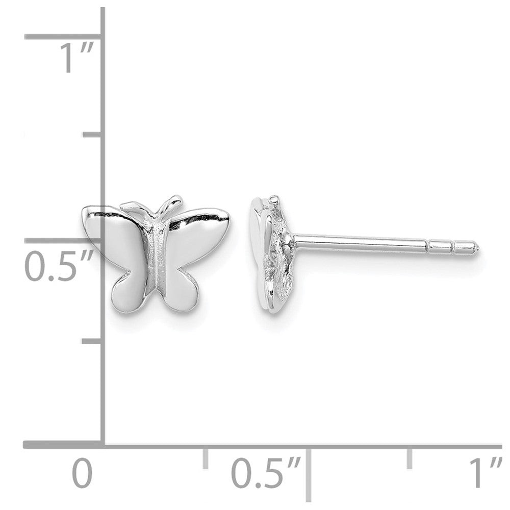Sterling Silver Rhodium-plated Polished Petite Butterfly Post Earrings