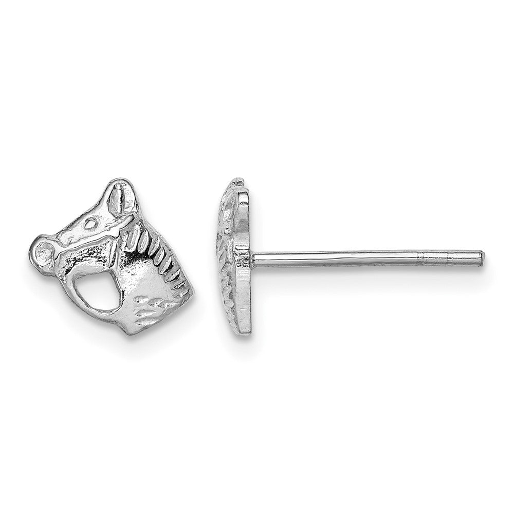 Sterling Silver Rhodium-plated Polished Horse Head Post Earrings