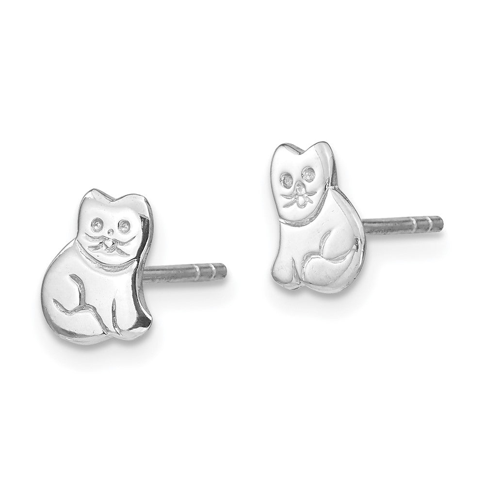 Sterling Silver Rhodium-plated Polished Cat Post Earrings