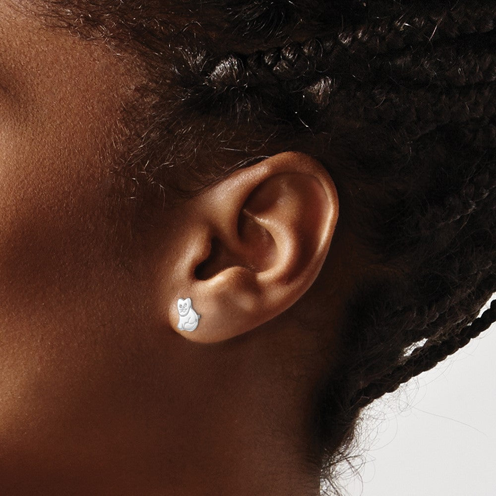 Sterling Silver Rhodium-plated Polished Cat Post Earrings