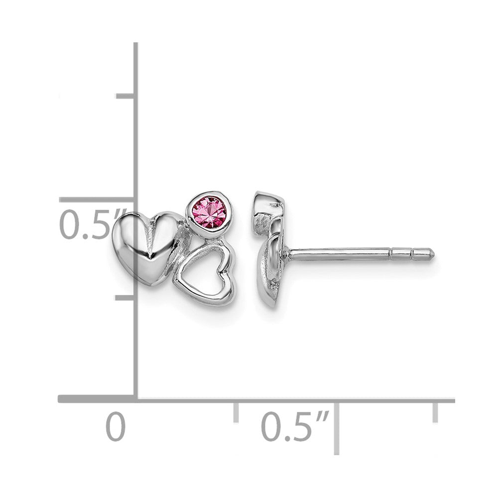 Sterling Silver RH-plated Pink Preciosa Crystal Heart Post Earrings