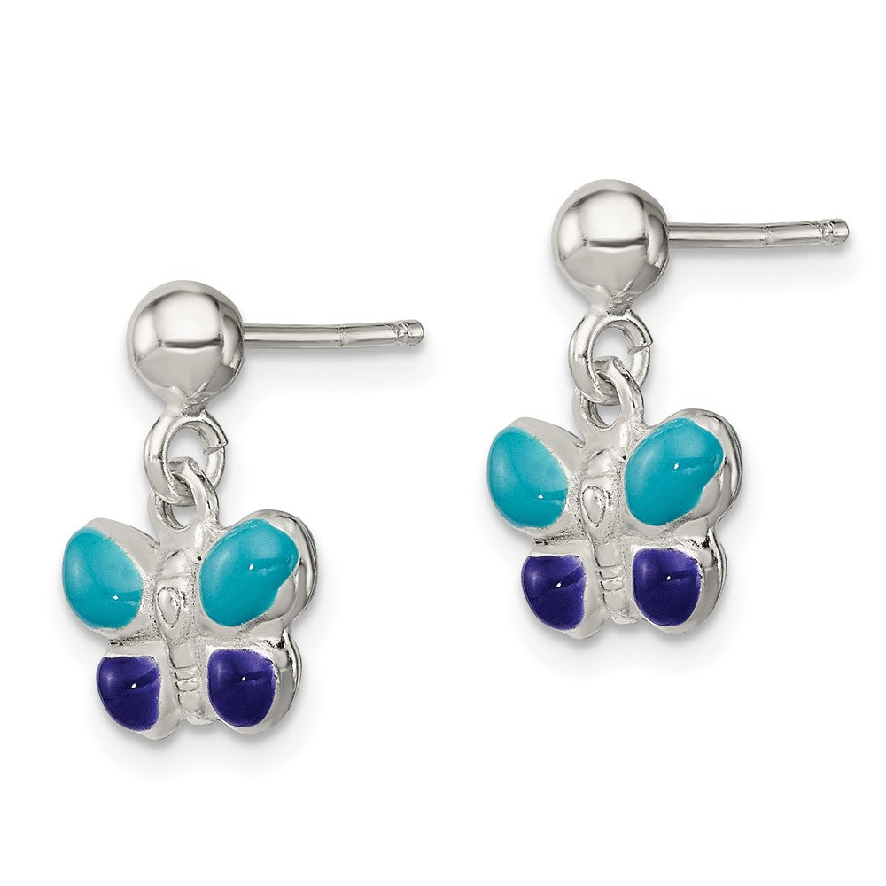 Sterling Silver Blue/Purple Enameled Butterfly Post Dangle Earrings