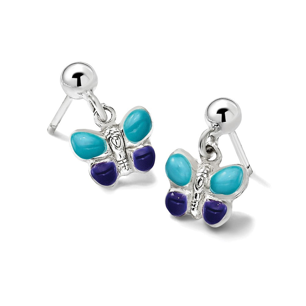 Sterling Silver Blue/Purple Enameled Butterfly Post Dangle Earrings