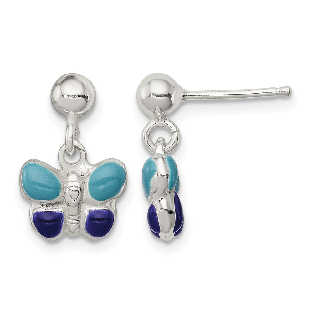 Sterling Silver Blue/Purple Enameled Butterfly Post Dangle Earrings