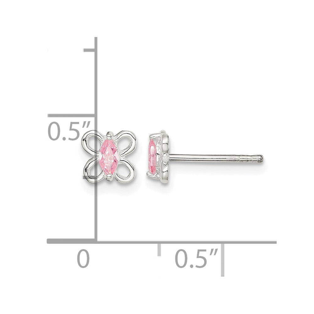 Sterling Silver Polished Pink CZ Petite Butterfly Post Earrings