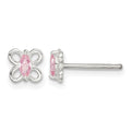 Sterling Silver Polished Pink CZ Petite Butterfly Post Earrings