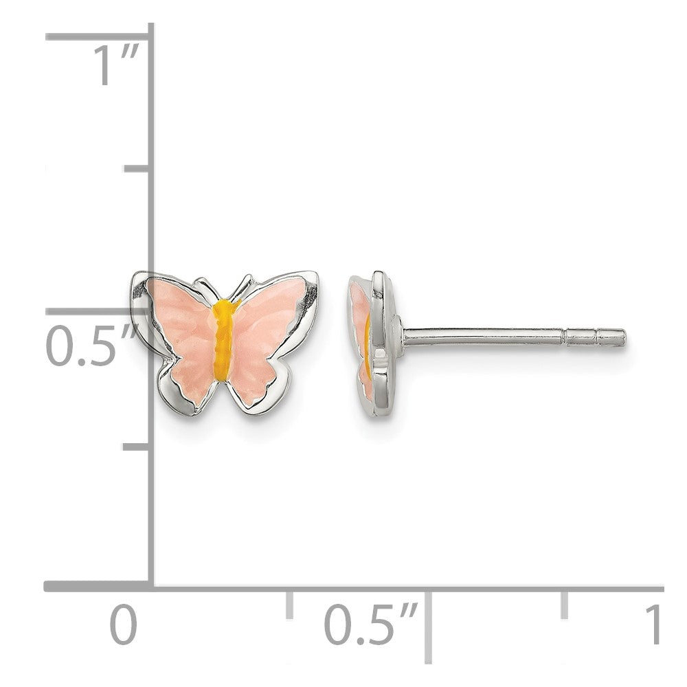 Sterling Silver Pink and Orange Enamel Petite Butterfly Post Earrings