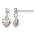 Sterling Silver Pink Enamel Flower Heart Post Dangle Earrings