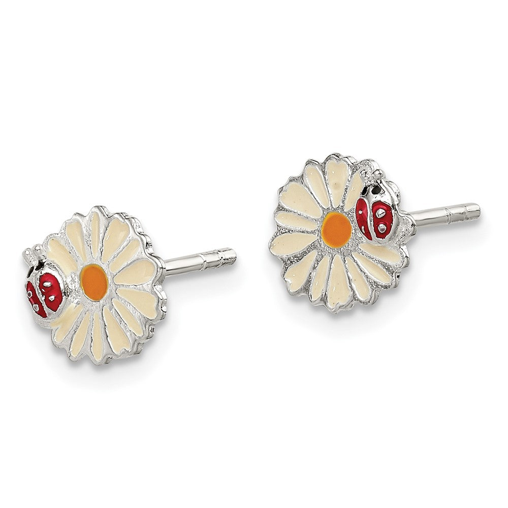Sterling Silver Enameled Daisy & Ladybug Post Earrings