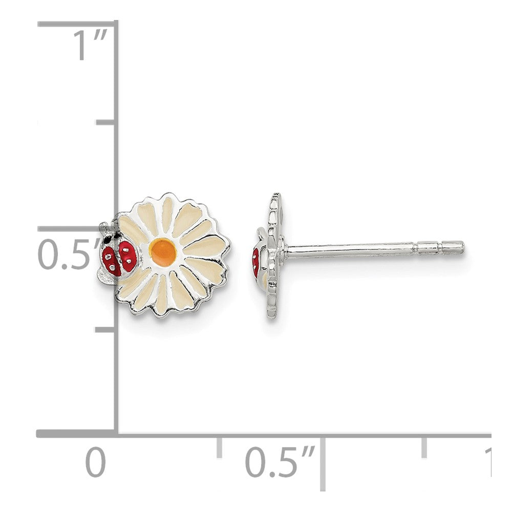 Sterling Silver Enameled Daisy & Ladybug Post Earrings
